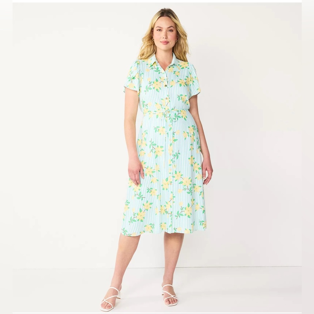 Draper James Blue and Yellow Floral Midi Dress